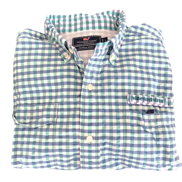 Vineyard Vines Other - Vineyard Vines Harbor Shirt Gingham Blue/Green (L)